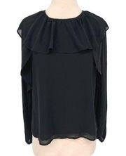 After Market Ruffle Neck Long Sleeve Blouse Black Size Small