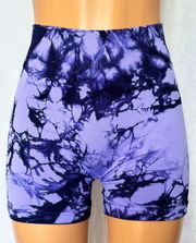 Purple & Black, Abstract, High-Waisted, Workout Shorts