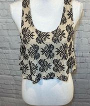 POETRY Tank Top Cropped Cream w Black Flocked Design-Small