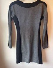 BCBG long sleeve black and silver glitter dress with back zipper in size 4
