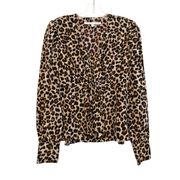 Veronica Beard Payton Animal Cheetah Print Blouse Size 2 Long Sleeve 100% Silk