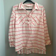 Soft Surroundings Pink & White Striped Modena 100% Cotton Blouse Size PL