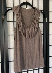 Lucca Couture Ruffle Accent Scoop Neckline Sleeveless Tank Top Brown Small