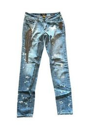 Womens RocaWear Hannah Embellished Studded Acid Wash Skinny Jeans - Sz 9