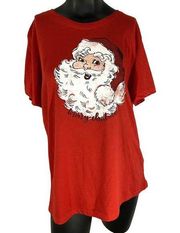 Holiday Time Womens Shirt Size Large Christmas Red Short Sleeve Santa Claus
