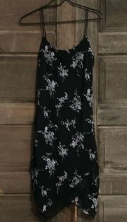 Y2K BYER TOO! Black Flower Print Dress with  asymmetrical hem  Size Large