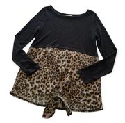 Promesa | Leopard Print & Black Colorblock Tie Front Tunic Medium