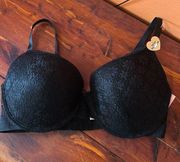 JUICY COUTURE BLCK GLAM LACE SEXY T-SHIRT BRA SIZE 38DD LOGO BAND UNDERWIRE NWT