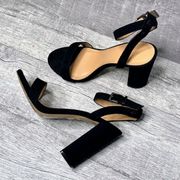 Express Faux Suede 4" Block Heel Sandal Womens 7.5 Black Ankle Strap Open Toe