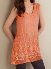 Soft Surroundings Orange Tank Top Silk Romance Sequin Embroidered Detail NWOT