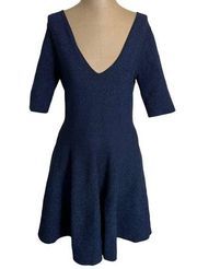 Milly NWOT fit and flare blue metallic stitch knit dress size Large