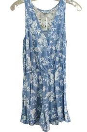 Joe B. Women's floral and lace light blue sleeveless shorts romper size …