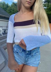 Multi Color  Knitted Cropped Sweater Size Small