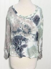 Wallflower Women's V Neck Tie Dye Long Sleeve Casual Top Multi-Color Size Medium