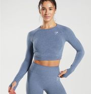 Gymshark Vital Seamless 2.0 Cropped Top Longsleeve in Evening Blue Marl Size S