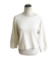 Anthropologie Cropped Sweater Dolman Ribbed Size Medium Cream 3/4 Sleeve