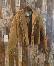 Vintage Western fringe leather coat size M shell 100 % leather lining polyester