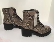 Snake Print Combat Boots, Size 7