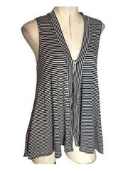 Comfy USA Black White Stripe Sleeveless Zip Front Tunic Tank Top Vest S