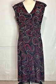 Anne Klein Women Size M Sleeveless Dress Black White Red Stretch Lined Ruched