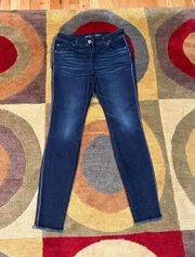 Macy’s Side Stripe Dark Wash Skinny Jeans Frayed Bottom Size 4 Short Petite