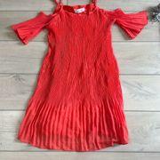 DO+BE  Pleated Mini Dress Small Off Cold Shoulder Coral Red Spring Summer Boho NW