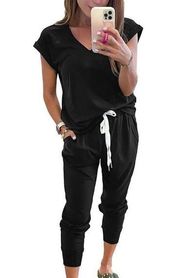 NEW 2 Pc V Neck Top & Long Pants Outfit Jogger Set L