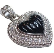 JUDITH RIPKA Thailand Sterling 925 Onyx, and CZ Heart Statement Enhancer Pendant