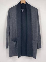 Adrienne Vittadini Cardigan Womens Sz S Black Gray Open Front Merino Wool Warm