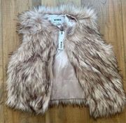 BB Dakota Faux Fur Vest Small Tan Pink Jacket Coat Womens Outerwear Satin Cozy N