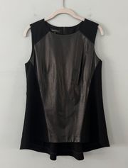New York Black Leather Accent Flare Hem Zip Up Tank Top Shirt