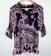 Julie Brown Black Purple Printed Silk Blouse 4