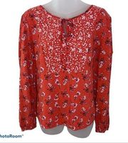 Candie's Red Floral Tie Front Blouse Size L