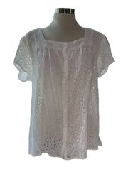 Studio blouse button down floral lace square neckline Sz XLarge NWT