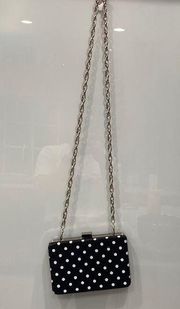 White House Black Market Black White Poka Dot Clutch Crossbody Purse Bag