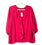 Roz & Ali Top Womens 2X Pink Ruffled V Neck Long Sleeve Top NEW