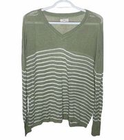 Lou & Grey soft sage v neck striped light sweater size XS