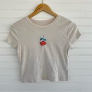 Arizona Rose Embroidered Patch Cream Beige Tee Shirt Top Size S