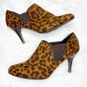 Impo  Cheetah Print Faux Suede Heeled Ankle Booties 10