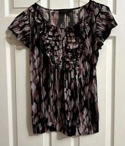 Y2K The Limited Women's Patterned Nylon Mesh T Shirt Top sz S Small Ruffled Neck