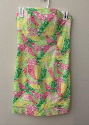 Lilly Pulitzer Franco Strapless Dress Tie Back Multi Wing Ding Mini
