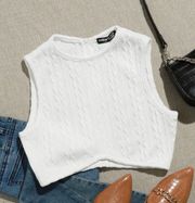White Sweater Knit Crop Top