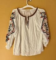 Luna Moon Boho Peasant Top Small Embroidered Baloon Sleeves linen top sz Small