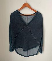 Free People Denim Blue and Black Tie Dye Pullover Sweatshirt Size XS