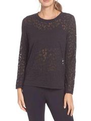 Kate spade burnout top black long sleeve semi sheer animal print size small