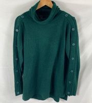 Halogen Green Button Sleeve Turtleneck Sweater Size Medium