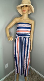 Full Circle Striped Strapless Maxi Dress Blue Orange White Pink Size Large