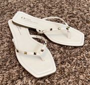 White Studded Square Toe Sandals