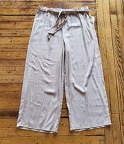 Jaclyn Smith Summer Crepon Wide Leg Belted Linen Pants Tan Size Large