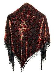 Velvet beading red black animal print scarf wrap Stevie Nicks vibe